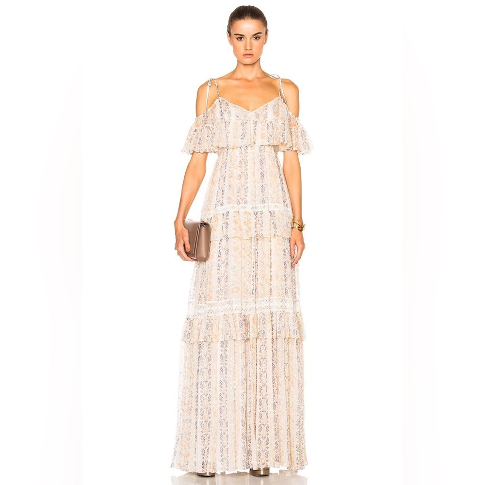 Needle & Thread Floral Maxi Dress in Cream and Blue